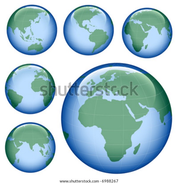 Shiny Planet Earth Map Six Views Stock Vector (Royalty Free) 6988267 ...