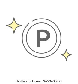 Shiny point coin icon with white and gray design