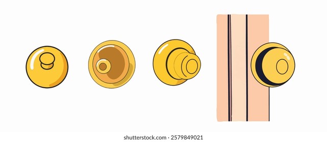 A shiny, polished brass door knob, ideal for home, door, or entry-themed sticker bundles.