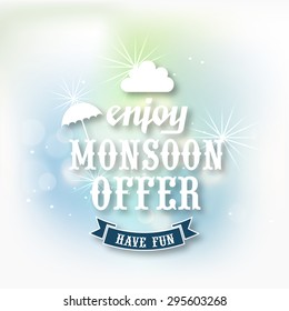 Magnífico afiche, banner o diseño de volante de venta con texto elegante Disfruta de la oferta del Monzón.