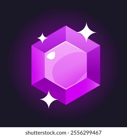 Shiny precious stone in puple color on gradient dark background.