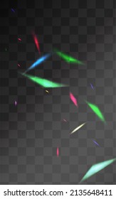 Shiny Prism Vector Transparent Background. Bright Confetti Carnival Brochure. Rainbow Glints Glint Design. Iridescent Falling Flare Poster.