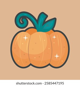 shiny pumpkin with outline flat vector design.