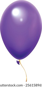 Shiny purple balloon floating gracefully with a gold ribbon against a clean white background, enhancing the festive and joyful atmosphere perfect for celebrations and special occasions