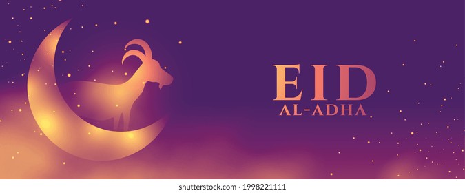 shiny purple eid al adha festival wishes banner