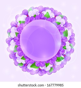 Shiny Purple Flowers in Circle. Vector Floral Round Label