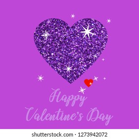 Shiny purple glitter heart background. Happy Valentine's day