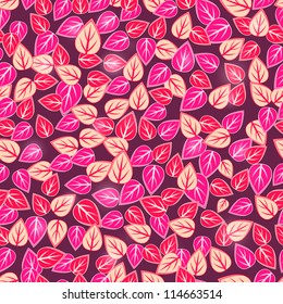 Shiny Purple Leaf Seamless Pattern. Vector Background