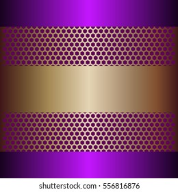 Shiny purple metal with purple background.shiny gold color.gold plate with hexagon holes style