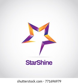 Shiny Purple Orange Star Sign Symbol Logo Icon