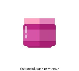 Shiny purple plastic bottle of liquid cream for hands skin isolated cartoon flat vector illustration on white background. Container with soft lotion.
