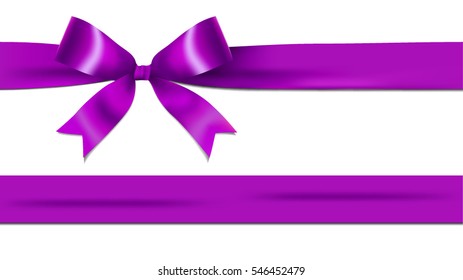 Shiny purple ribbon bow isolated on white background with copy space. For using special days. 