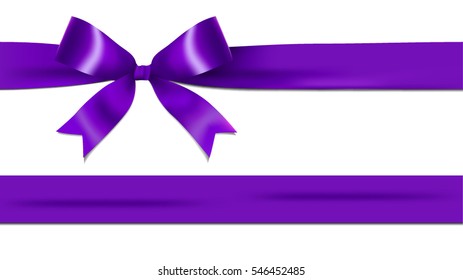 Shiny purple ribbon bow isolated on white background with copy space. For using special days. 