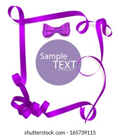 Shiny purple ribbon on white background with copy space. Vector illustration.