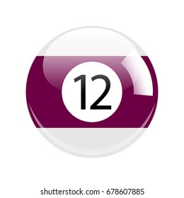 Shiny Purple Twelve Pool - Billiard Ball Icon Vector Isolated