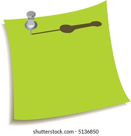 A shiny push pin holds this green note