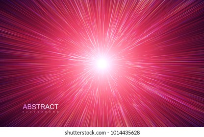 Shiny Radial Burst With Linear Particles. Vector Absrtact Illustration Of Big Bang. Background With Dispersion Of Light. Shiny Light Rays. Flashing Beams. Warp Speed Concept