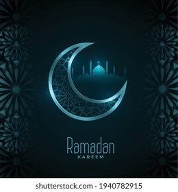 shiny ramadan kareem moon and mosque card design