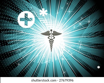 shiny rays background with medical sign and star