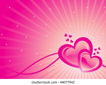 shiny rays background with pair of heart and macro