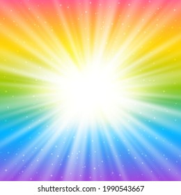 Shiny rays on bright rainbow background - abstract template for Your design