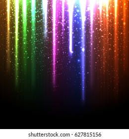 Shiny rays on top, rain, vector background.