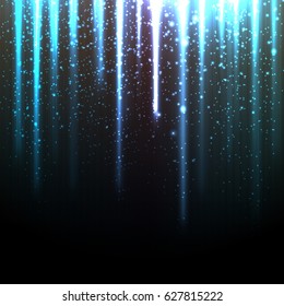 Shiny rays on top, rain, vector background.