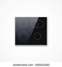 Shiny Realistic Black Vector Electric Induction Cooktop Panel Glossy Icon