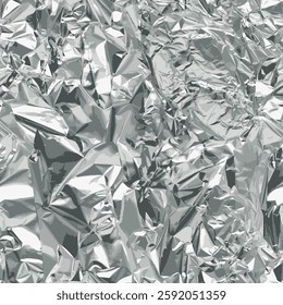 Shiny realistic foil seamless vector texture. Aluminium silver metal background. Chrome glossy pattern.