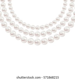 Shiny realistic Pearl necklace isolated on white background, vector design