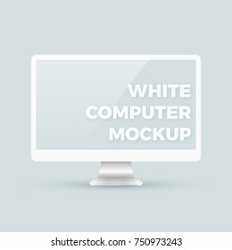 Shiny realistic vector clean white desktop personal computer pc monitor mockup template with blank screen with copyspace for your design