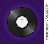 Shiny realistic vinyl record on purple background. Vector illustration