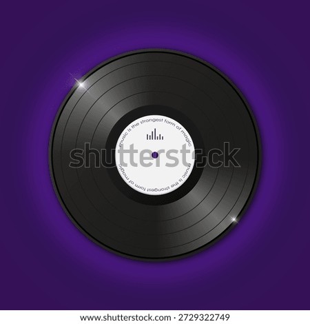 Shiny realistic vinyl record on purple background. Vector illustration