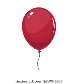 Shiny red balloon with string in flat design. Glossy holiday decoration. Vector illustration isolated.