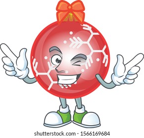 Shiny red christmas ball with character wink