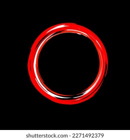 Shiny red circle light isolated on black background.