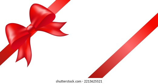 Shiny red color satin ribbon on white background for holiday greeting, Christmas card, invitation Christmas gift, valentines day, birthday wrapping element. Vector illustration