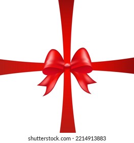 Shiny red color satin ribbon on white background for holiday greeting, Christmas card, invitation Christmas gift, valentines day, birthday wrapping element. Vector illustration