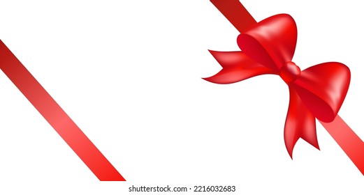 Shiny red color satin ribbon on white background for holiday greeting, Christmas card, invitation Christmas gift, valentines day, birthday wrapping element. Vector illustration