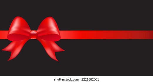 Shiny red color satin ribbon on black background for holiday greeting, Christmas card, invitation Christmas gift, valentines day, birthday wrapping element. Vector illustration