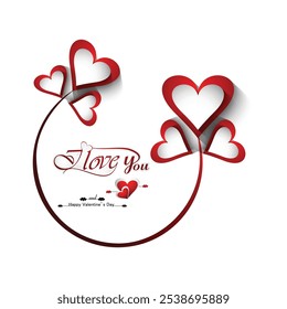 Shiny red color valentine's day modern I love you white background	
