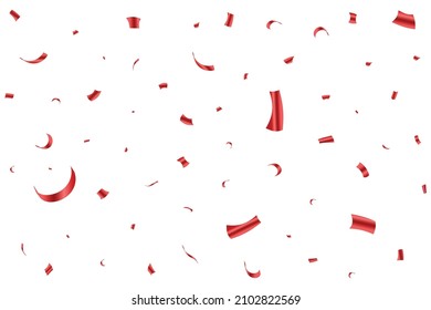 Shiny-rote Konfetti, die einzeln auf transparentem Hintergrund fallen. Festspielelemente. Confetti Vektorgrafik für den Festivalhintergrund. Rote Party tinsel und Konfetti fallen. Jubiläumsfeier.
