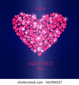shiny red gem stones in shape of heart, vector decorative background and design elements. Every heart is a separate group, easy to move, edit or delete, you can easily build your own composition.