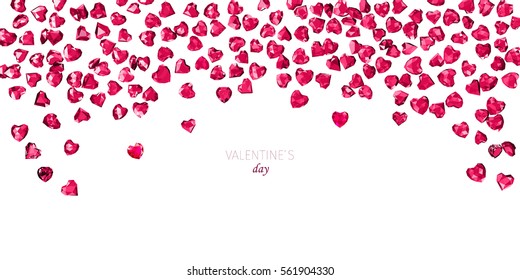 shiny red gem stones in shape of heart, vector decorative background and design elements. Every heart is a separate group, easy to move, edit or delete, you can easily build your own composition.