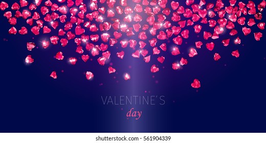 shiny red gem stones in shape of heart, vector decorative background and design elements. Every heart is a separate group, easy to move, edit or delete, you can easily build your own composition.