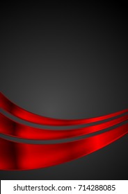 Shiny red glossy waves on black background. Vector design