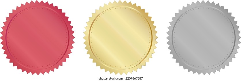 shiny red, golden and silver seals or stamps isolated on white background, vector illustration