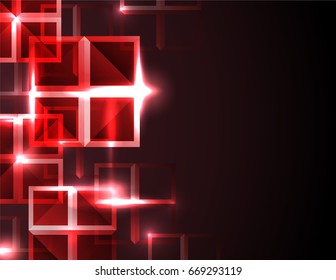 Shiny red grid polygon windows mosaic on black background. Creative design templates.