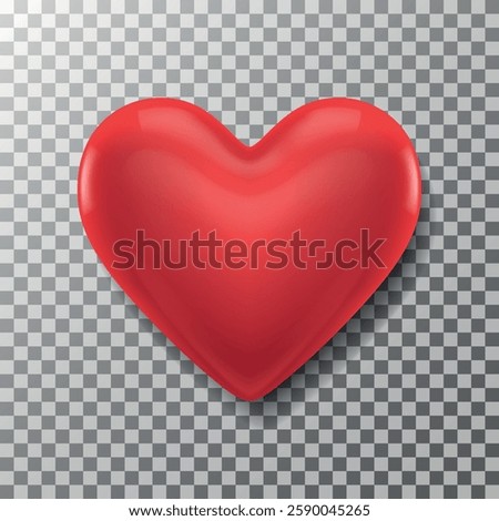 Shiny red heart, 3D realistic, isolated on transparent background, vector illustration.