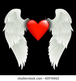 shiny red heart with angel wings